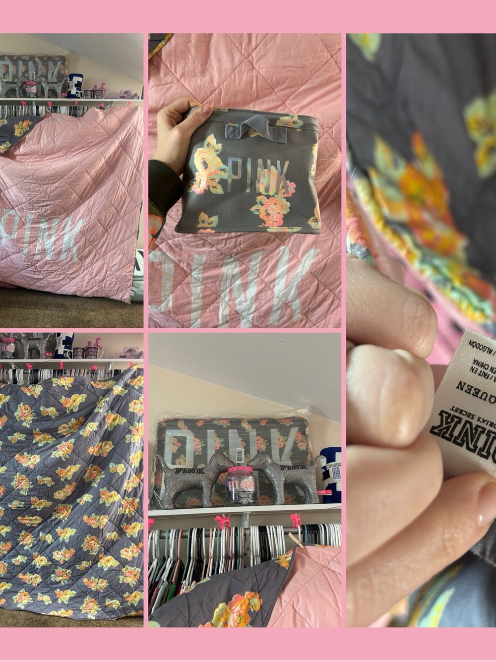 PINK Victoria's Secret Reversible Floral Comforter in Pink and Gray